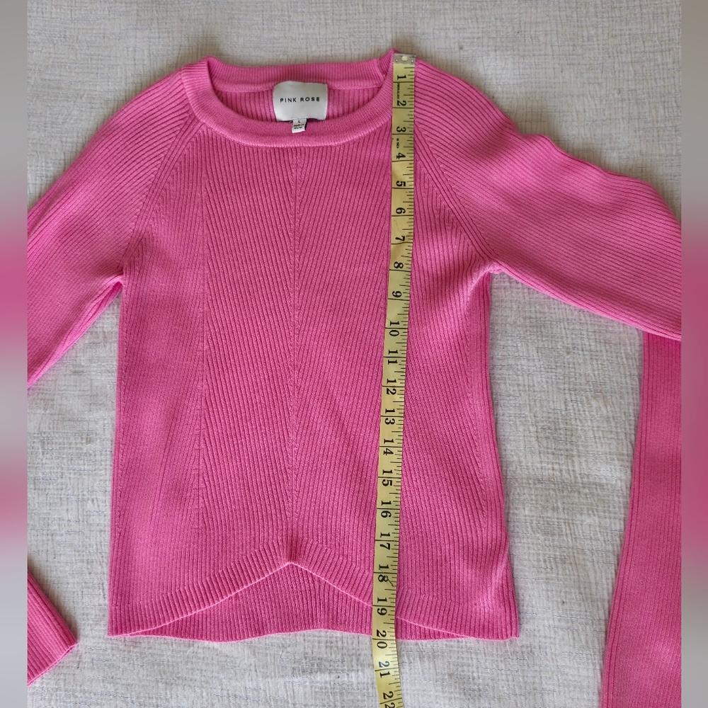Pink Knit Pullover Sweater Preppy Crew Neck Ribbed Balletecore Coquette Chic - Picture 4 of 6